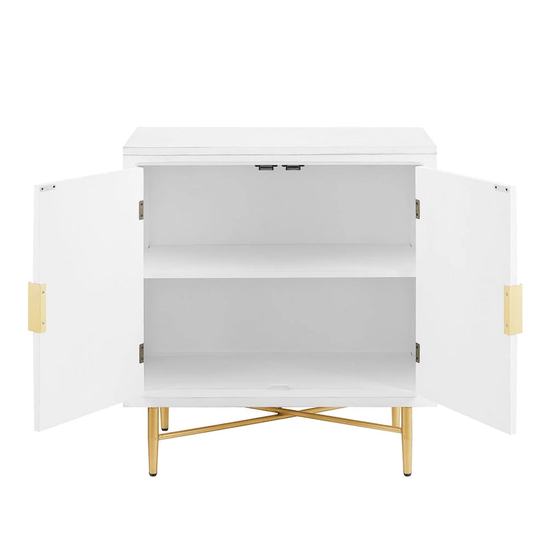 Buffet double porte blanc/naturel, style géométrique moderne