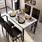 Ensemble de salle à manger 5 pièces en faux marbre blanc/café et expresso, 4 places