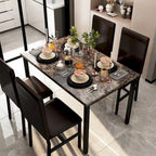 Ensemble de salle à manger 5 pièces en faux marbre blanc/café et expresso, 4 places