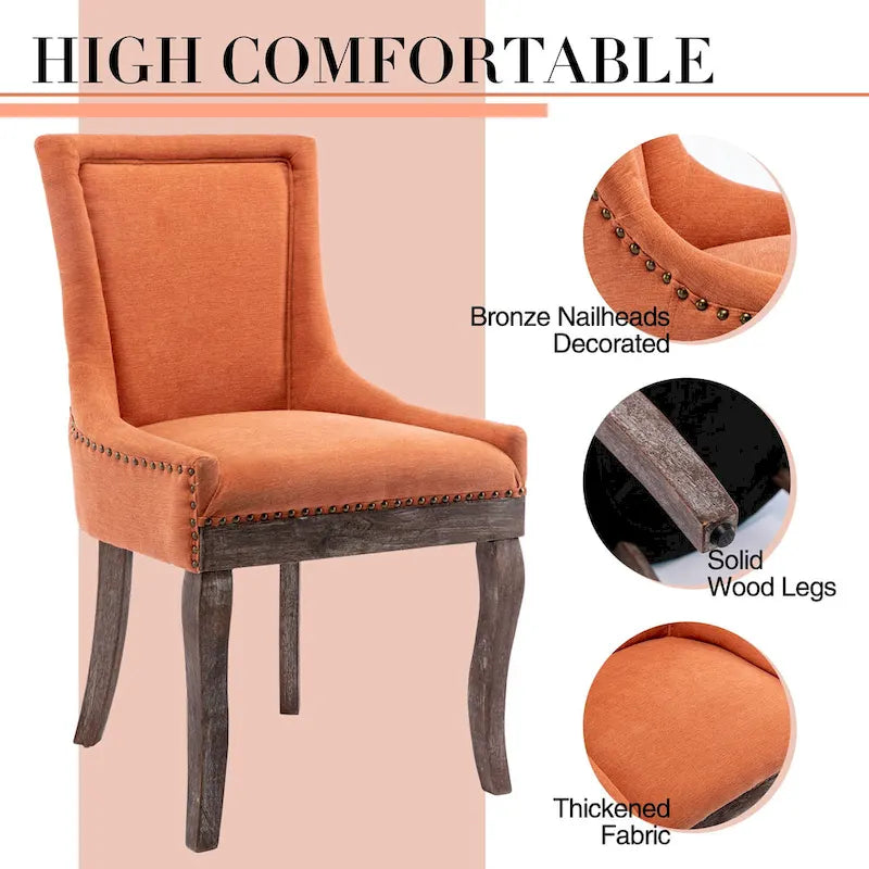 Chaise de salle à manger capitonnée à oreilles grise/orange/bleue/beige/rouge/jaune, lot de 2