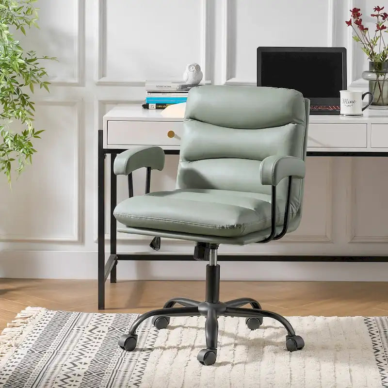 Chaise de bureau pivotante en similicuir, couleur sauge/ivoire/bleu marine/camel/noir/vert, individuelle
