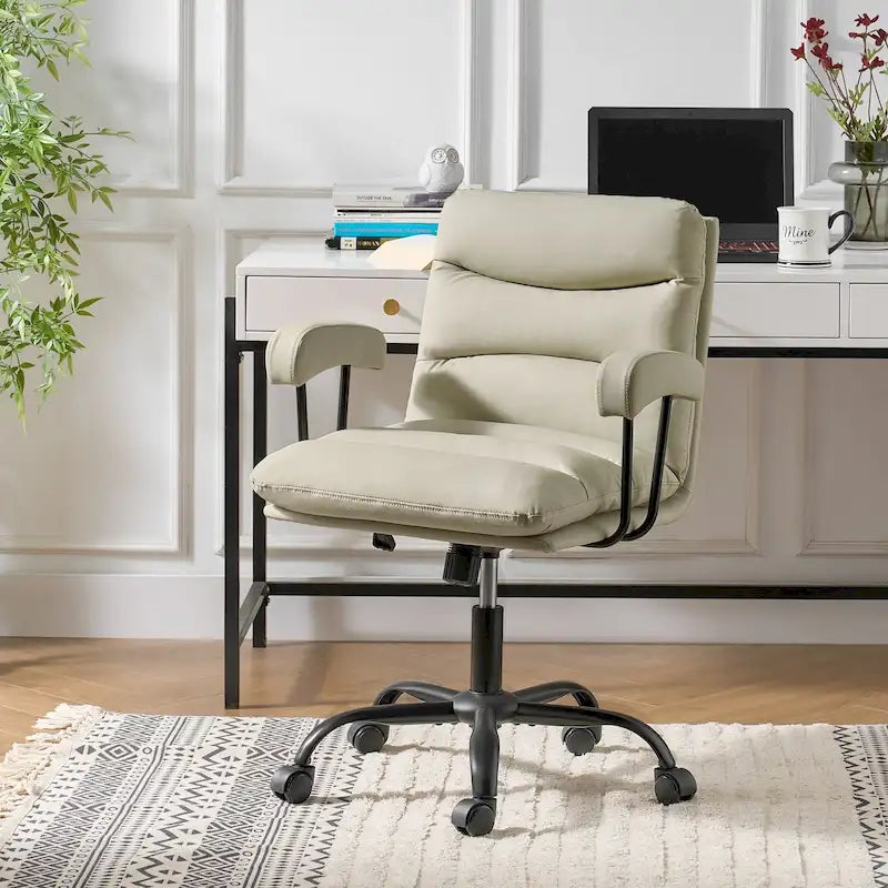 Chaise de bureau pivotante en similicuir, couleur sauge/ivoire/bleu marine/camel/noir/vert, individuelle