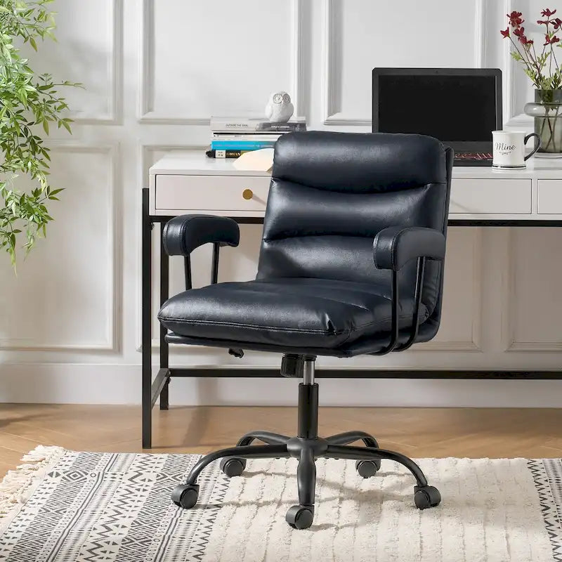 Chaise de bureau pivotante en similicuir, couleur sauge/ivoire/bleu marine/camel/noir/vert, individuelle