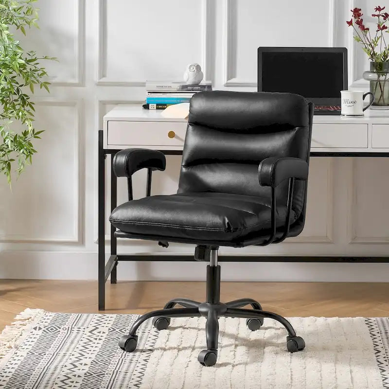 Chaise de bureau pivotante en similicuir, couleur sauge/ivoire/bleu marine/camel/noir/vert, individuelle