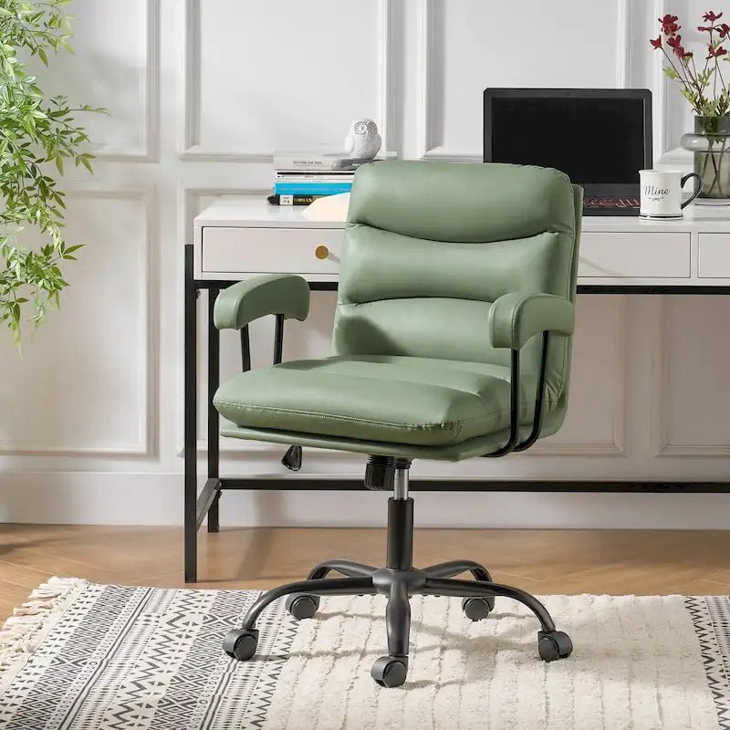 Chaise de bureau pivotante en similicuir, couleur sauge/ivoire/bleu marine/camel/noir/vert, individuelle