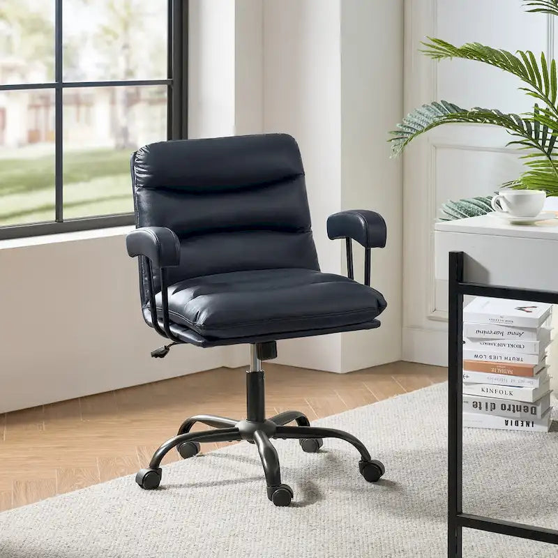 Fauteuil de bureau pivotant en similicuir, Couleurs Sage/Ivoire/Bleu marine/Chameau/Noir/Vert, Simple