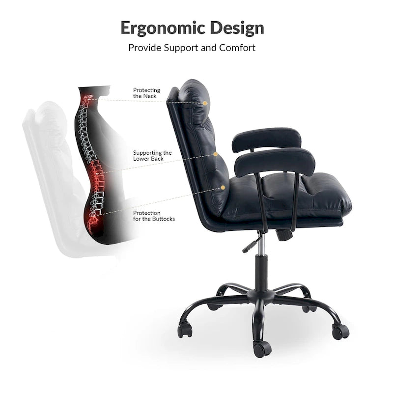 Fauteuil de bureau pivotant en similicuir, Couleurs Sage/Ivoire/Bleu marine/Chameau/Noir/Vert, Simple