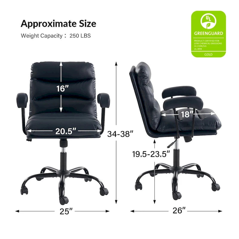Fauteuil de bureau pivotant en similicuir, Couleurs Sage/Ivoire/Bleu marine/Chameau/Noir/Vert, Simple