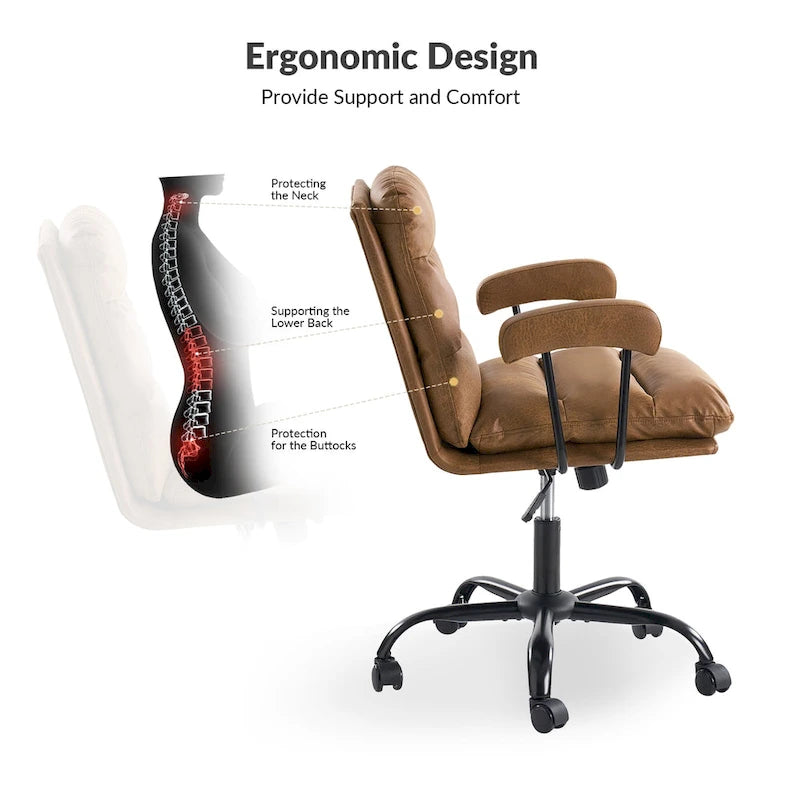 Fauteuil de bureau pivotant en similicuir, Couleurs Sage/Ivoire/Bleu marine/Chameau/Noir/Vert, Simple
