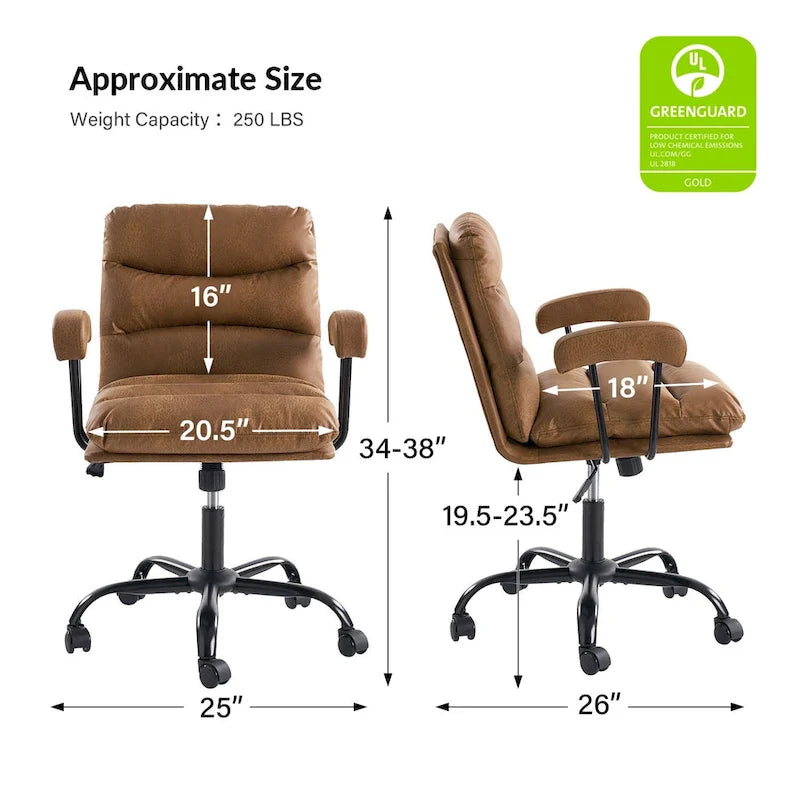 Fauteuil de bureau pivotant en similicuir, Couleurs Sage/Ivoire/Bleu marine/Chameau/Noir/Vert, Simple