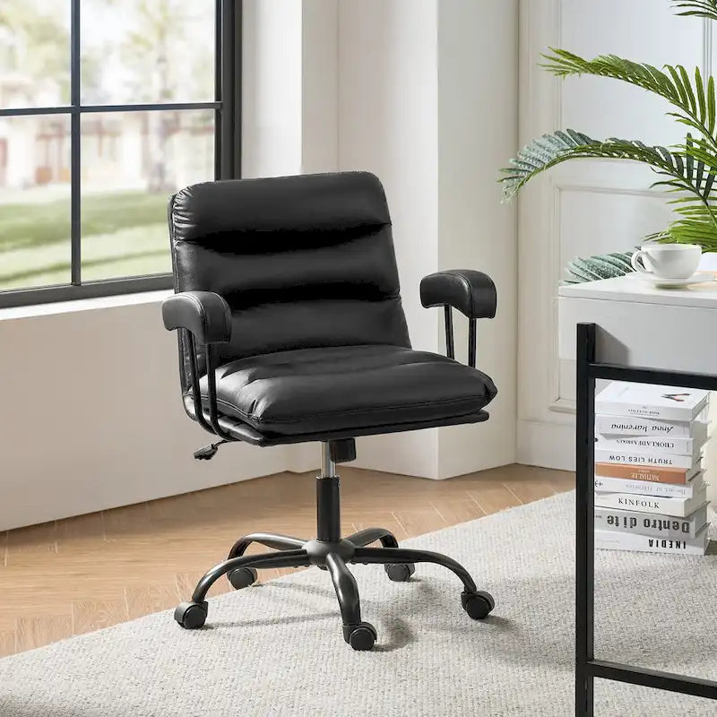 Fauteuil de bureau pivotant en similicuir, Couleurs Sage/Ivoire/Bleu marine/Chameau/Noir/Vert, Simple