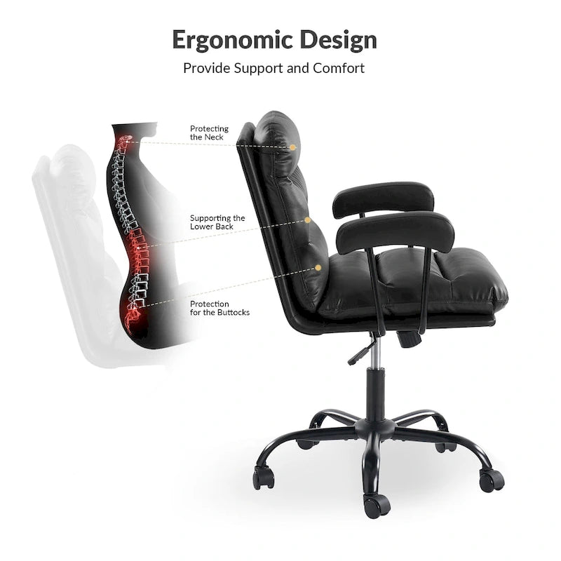 Fauteuil de bureau pivotant en similicuir, Couleurs Sage/Ivoire/Bleu marine/Chameau/Noir/Vert, Simple