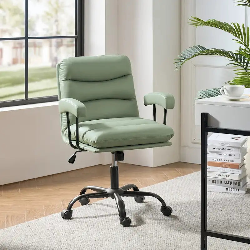 Fauteuil de bureau pivotant en similicuir, Couleurs Sage/Ivoire/Bleu marine/Chameau/Noir/Vert, Simple