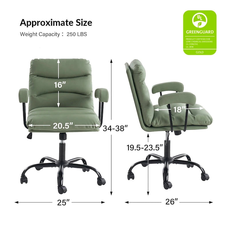 Fauteuil de bureau pivotant en similicuir, Couleurs Sage/Ivoire/Bleu marine/Chameau/Noir/Vert, Simple