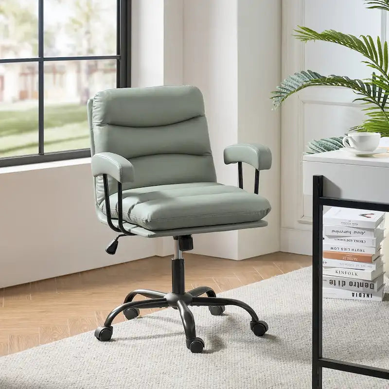 Fauteuil de bureau pivotant en similicuir, Couleurs Sage/Ivoire/Bleu marine/Chameau/Noir/Vert, Simple