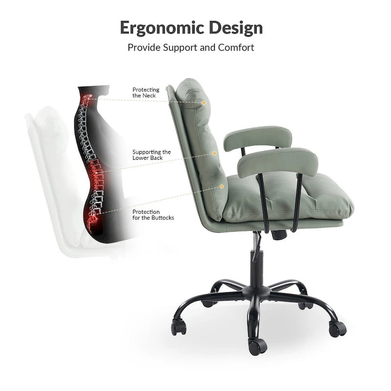 Fauteuil de bureau pivotant en similicuir, Couleurs Sage/Ivoire/Bleu marine/Chameau/Noir/Vert, Simple