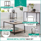 Ensemble de 3 tables basses en métal et bois – Finition naturelle, noir