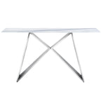 Console en verre trempé blanc, piètement en M doré/argenté, 1 personne