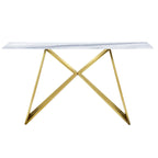 Console en verre trempé blanc, piètement en M doré/argenté, 1 personne