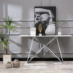 Console en verre trempé blanc, piètement en M doré/argenté, 1 personne