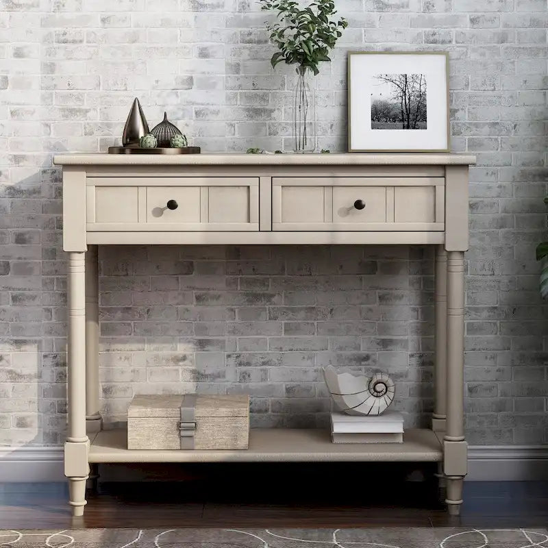 Console 2 tiroirs avec étagère inférieure – Gris antique | Espresso | Bleu rétro | Ivoire | Marine