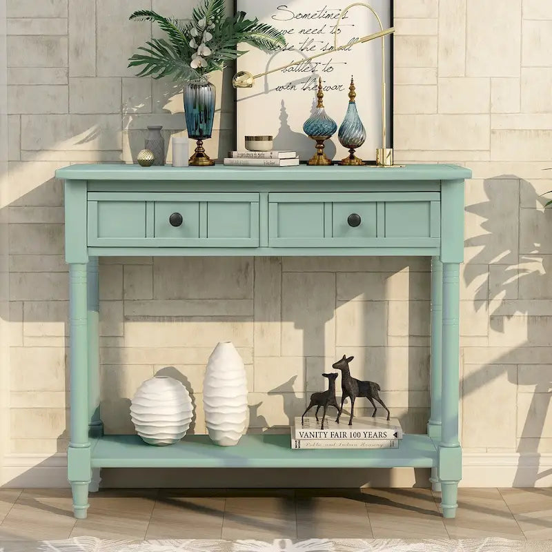 Console 2 tiroirs avec étagère inférieure – Gris antique | Espresso | Bleu rétro | Ivoire | Marine