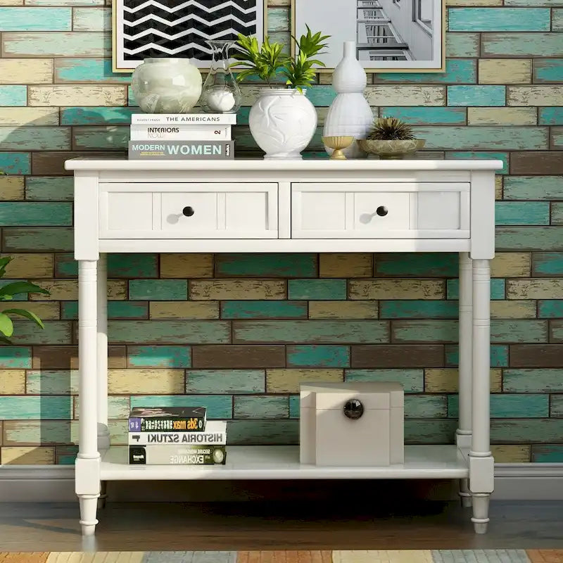 Console 2 tiroirs avec étagère inférieure – Gris antique | Espresso | Bleu rétro | Ivoire | Marine