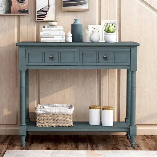 Console 2 tiroirs avec étagère inférieure – Gris antique | Espresso | Bleu rétro | Ivoire | Marine