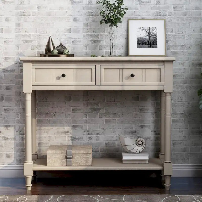 Console 2 tiroirs avec étagère inférieure – Gris antique | Espresso | Bleu rétro | Ivoire | Marine