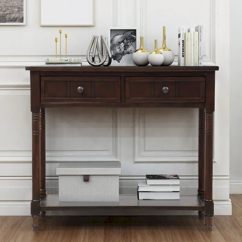 Console 2 tiroirs avec étagère inférieure – Gris antique | Expresso | Bleu rétro | Ivoire | Bleu marine