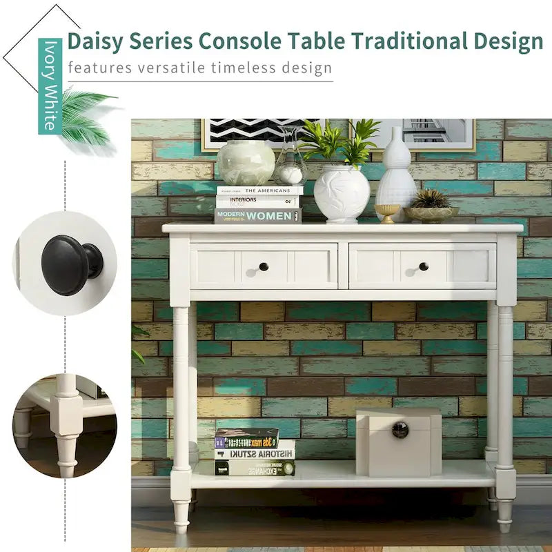 Console 2 tiroirs avec étagère inférieure – Gris antique | Expresso | Bleu rétro | Ivoire | Bleu marine