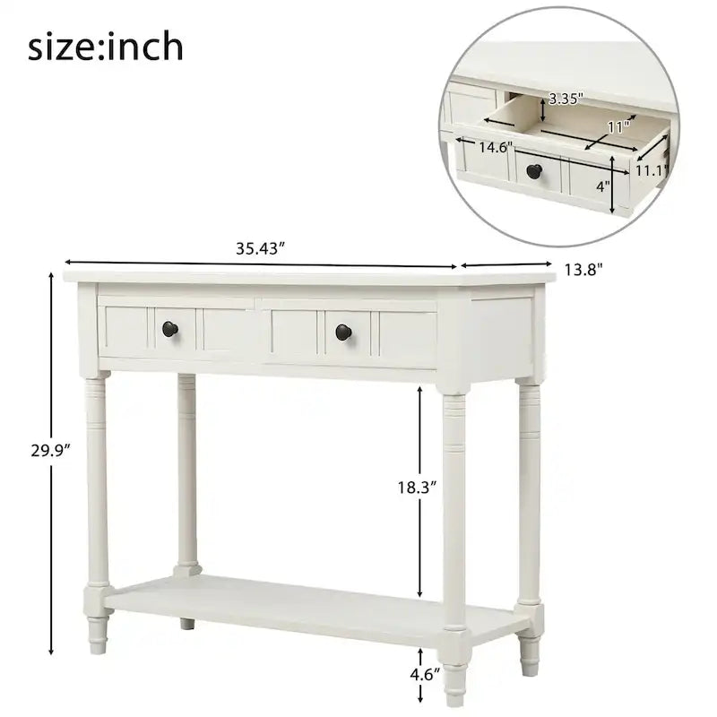 Console 2 tiroirs avec étagère inférieure – Gris antique | Expresso | Bleu rétro | Ivoire | Bleu marine
