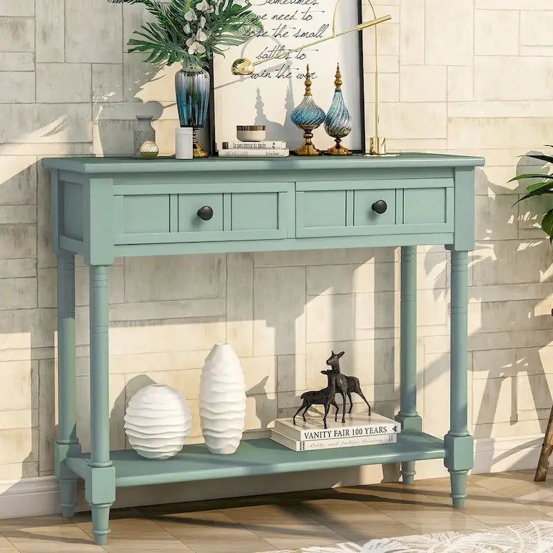 Console 2 tiroirs avec étagère inférieure – Gris antique | Expresso | Bleu rétro | Ivoire | Bleu marine
