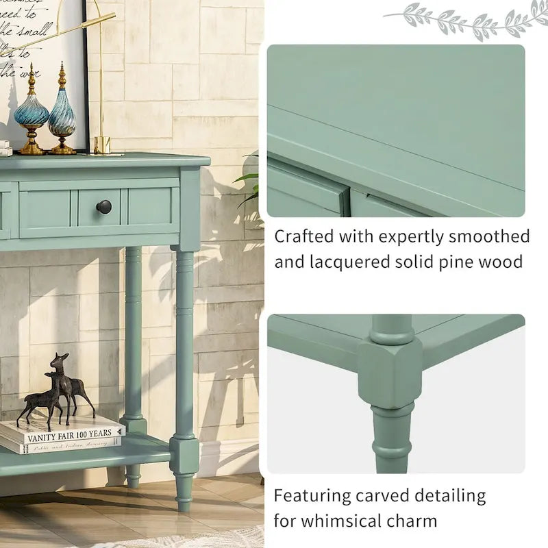 Console 2 tiroirs avec étagère inférieure – Gris antique | Expresso | Bleu rétro | Ivoire | Bleu marine