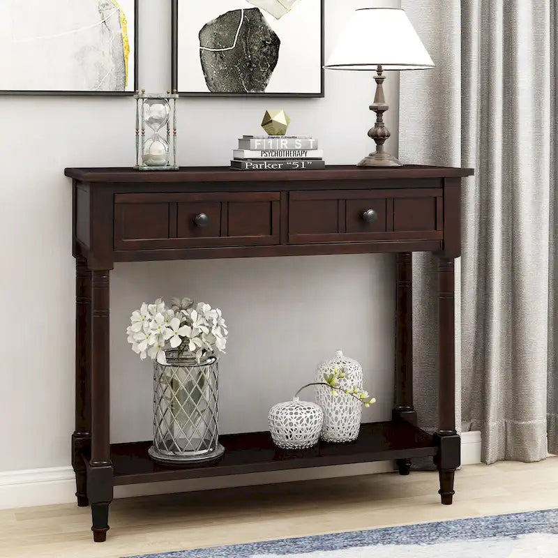 Console 2 tiroirs avec étagère inférieure – Gris antique | Expresso | Bleu rétro | Ivoire | Bleu marine