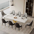 Ensemble de table à manger extensible en pierre sintérisée blanche/noire, piètement en X en acier, 6 à 8 places