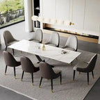 Ensemble de table à manger extensible en pierre sintérisée blanche/noire, piètement en X en acier, 6 à 8 places