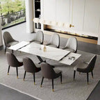 Ensemble de table à manger extensible en pierre sintérisée blanche/noire, piètement en X en acier, 6 à 8 places