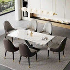 Ensemble de table à manger extensible en pierre sintérisée blanche/noire, piètement en X en acier, 6 à 8 places