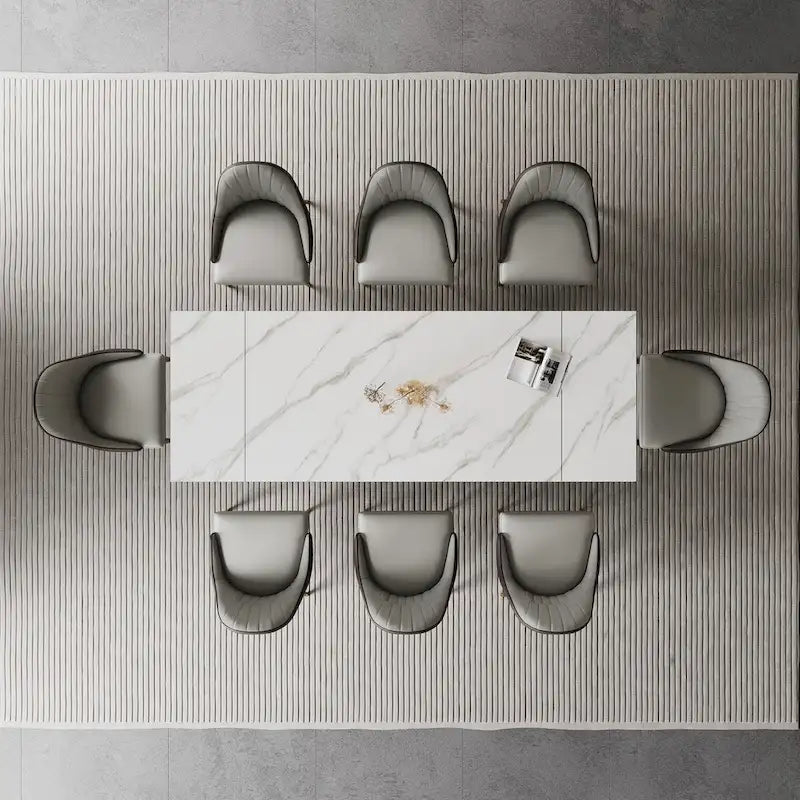 Ensemble de table à manger extensible en pierre sintérisée blanche/noire, piètement en X en acier, 6 à 8 places