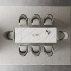 Ensemble de table à manger extensible en pierre sintérisée blanche/noire, piètement en X en acier, 6 à 8 places