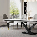 Ensemble de table à manger extensible en pierre sintérisée blanche/noire, piètement en X en acier, 6 à 8 places
