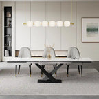 Ensemble de table à manger extensible en pierre sintérisée blanche/noire, piètement en X en acier, 6 à 8 places
