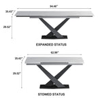 Ensemble de table à manger extensible en pierre sintérisée blanche/noire, piètement en X en acier, 6 à 8 places