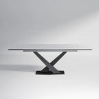 Ensemble de table à manger extensible en pierre sintérisée blanche/noire, piètement en X en acier, 6 à 8 places