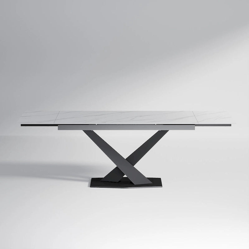 Ensemble de table à manger extensible en pierre sintérisée blanche/noire, piètement en X en acier, 6 à 8 places