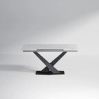 Ensemble de table à manger extensible en pierre sintérisée blanche/noire, piètement en X en acier, 6 à 8 places