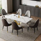 Ensemble de table à manger extensible en pierre sintérisée blanche/noire, piètement en X en acier, 6 à 8 places