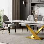 Ensemble de table à manger extensible en pierre sintérisée blanche/noire, piètement en X en acier, 6 à 8 places