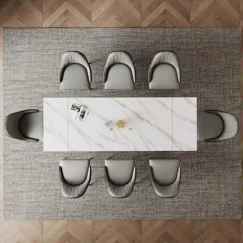 Ensemble de table à manger extensible en pierre sintérisée blanche/noire, piètement en X en acier, 6 à 8 places